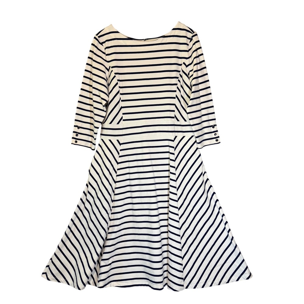 Lands‎ End Starfish 3/4 Sleeve Dress Nautical Stripe, Fit & Flare, Pockets Large